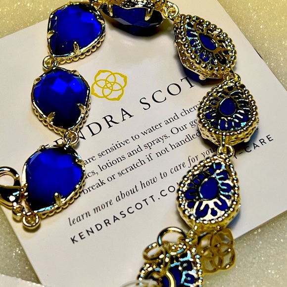 NWT Kendra Scott Brynn Bracelet Cobalt Catseye & Yellow Gold RARE & STUNNING! - Picture 8 of 12